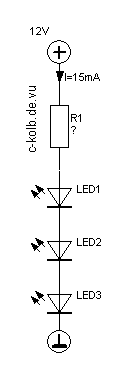 Reihenschaltung mit Widerstand und drei LEDs